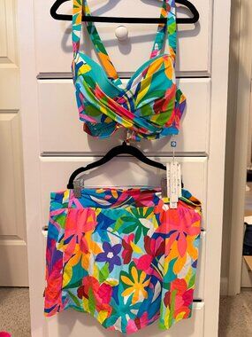 NWT Bleu by Rod Beattie Away We Go Swim Skirt - Neons - Size 12